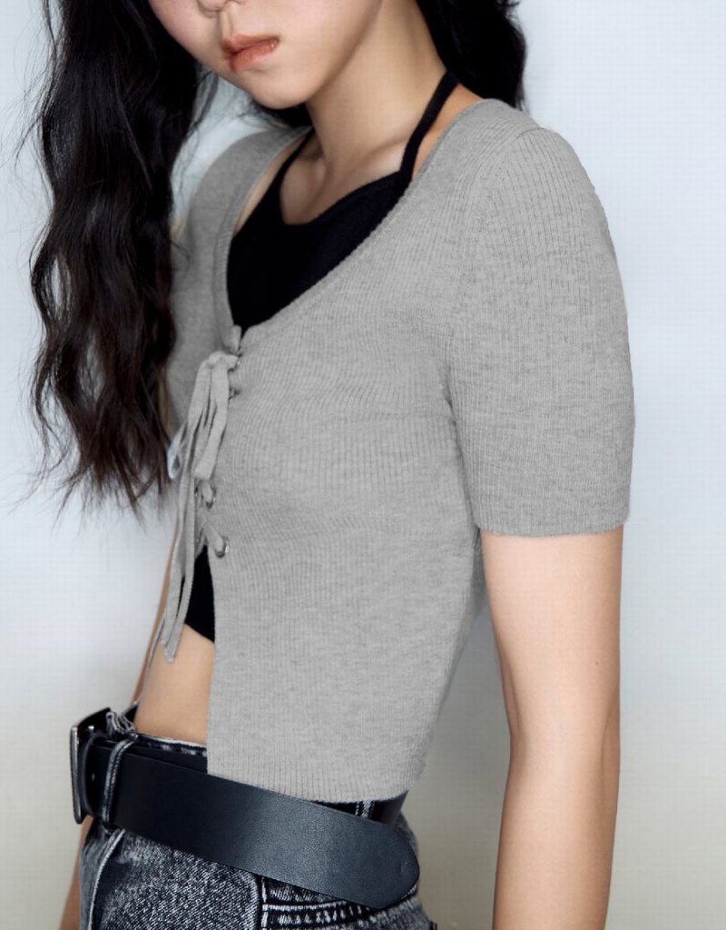 Grey Women's Urban Revivo Halter Neck 2 In 1 Knitted Cardigan | SXV2434XF