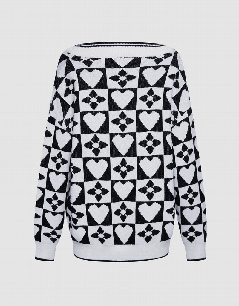 Grey Women's Urban Revivo Heart & Checkered Pattern Sweaters | BTH9375CP