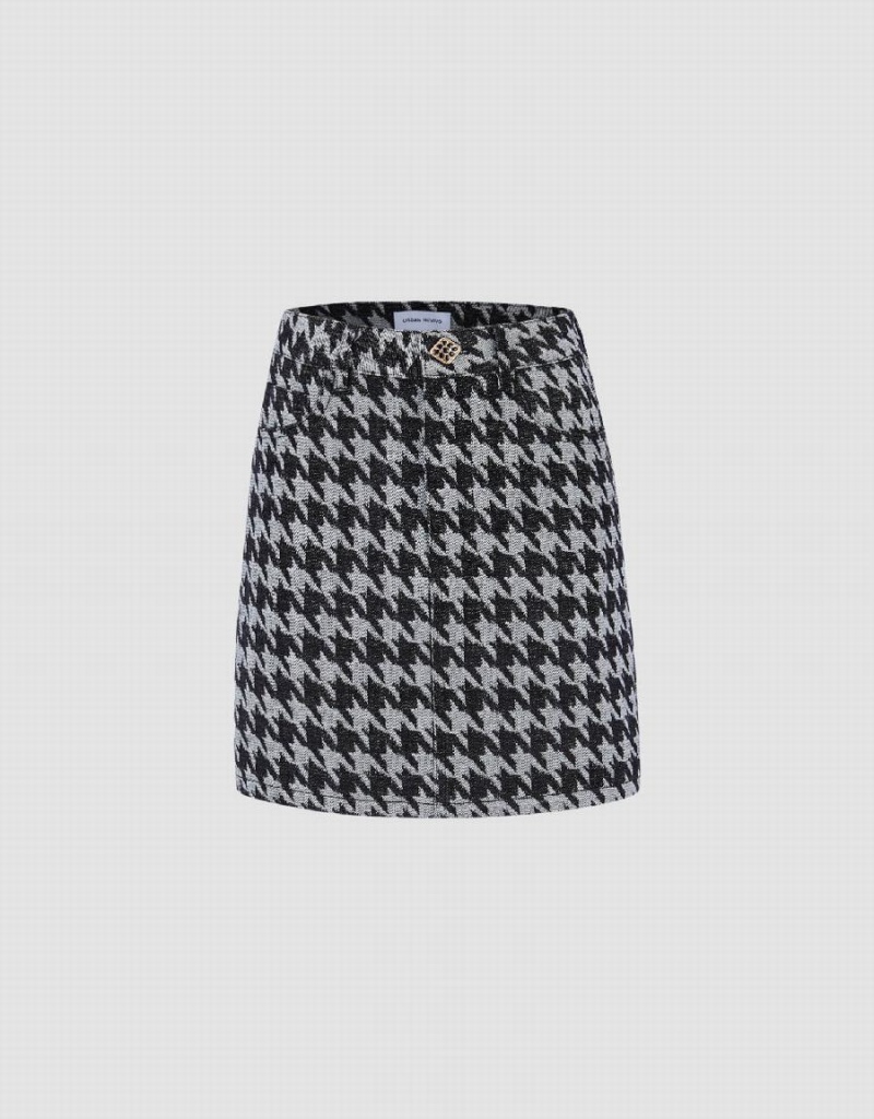 Grey Women\'s Urban Revivo Houndstooth Mini A-Line Denim Skirts | PTQ5395LQ