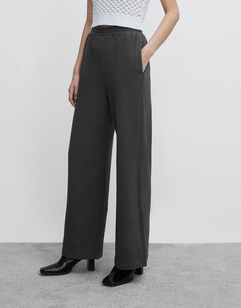 Grey Women's Urban Revivo Knitted Textured Wide Leg Pants | MCC4415UG