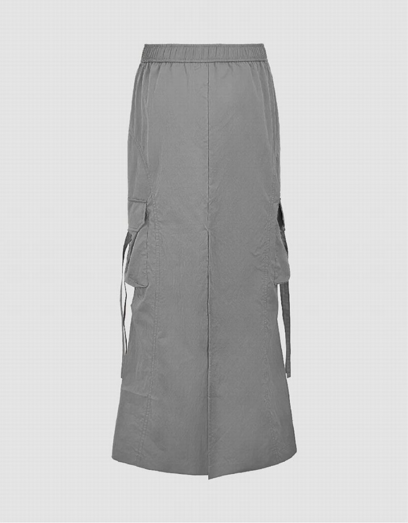 Grey Women's Urban Revivo Midi Straight Skirts | FYI2724LP