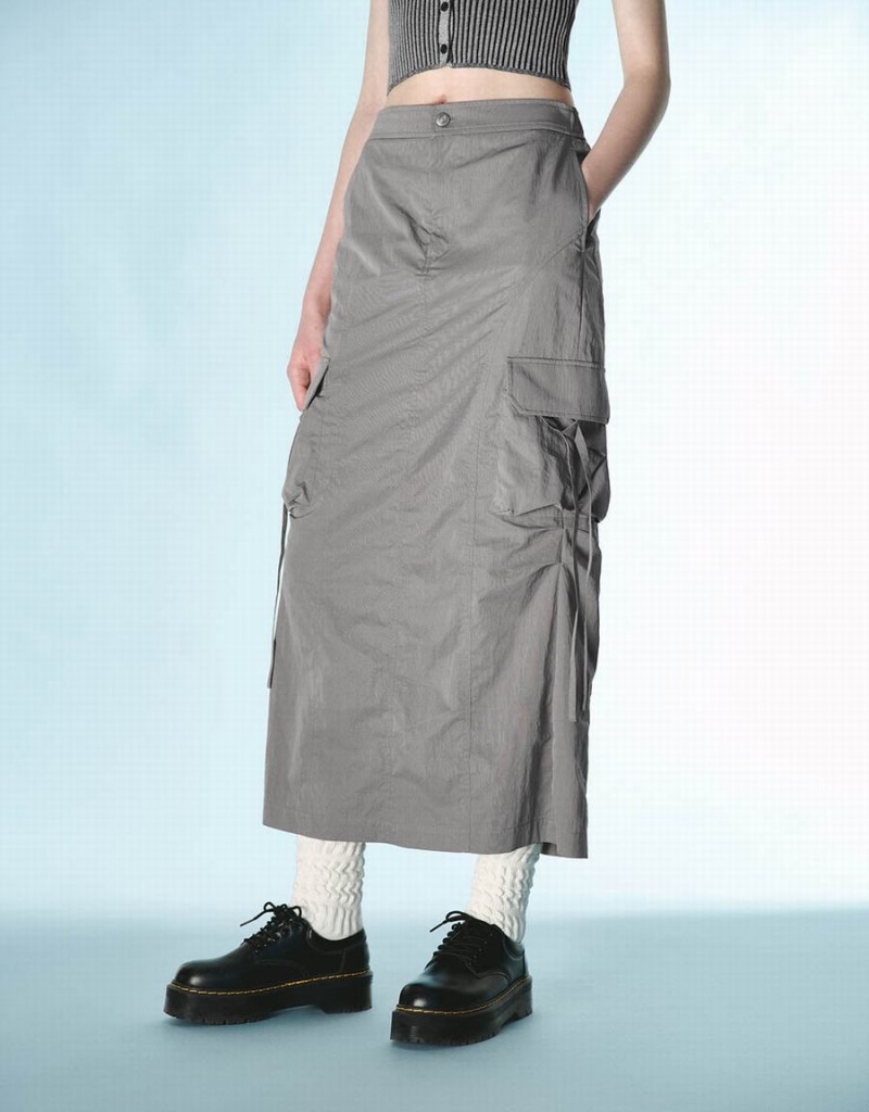 Grey Women's Urban Revivo Midi Straight Skirts | FYI2724LP