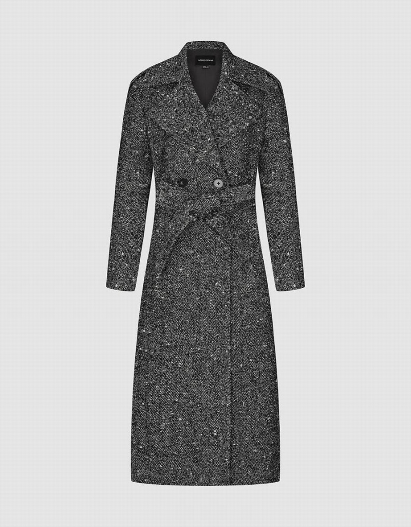 Grey Women's Urban Revivo Notch Lapel With Belt Coats | ESW1550FE