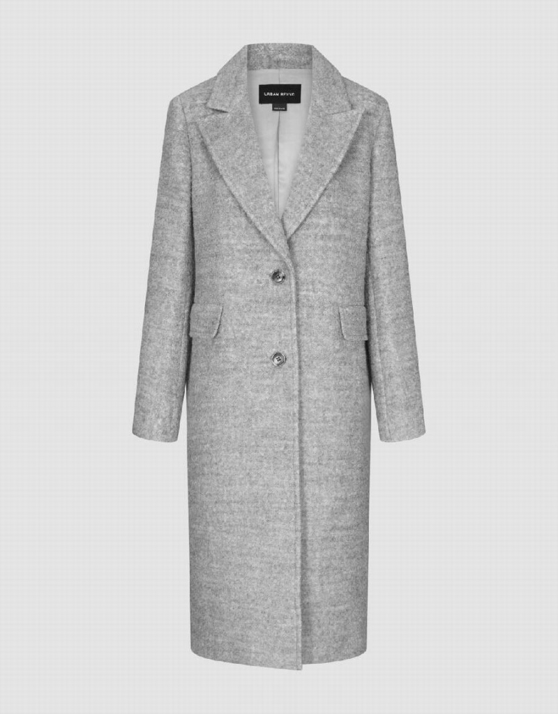 Grey Women's Urban Revivo Peak Lapel Straight Longline Coats | BWR1113FG