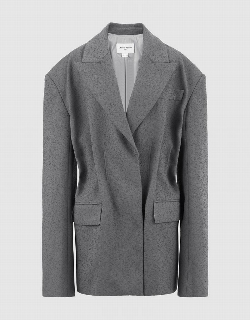 Grey Women's Urban Revivo Peaked Lapel Blazers | TQB9477EX