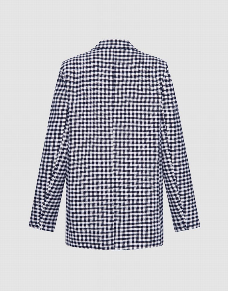 Grey Women's Urban Revivo Plaid Double Breasted Blazers | PVU4185IQ