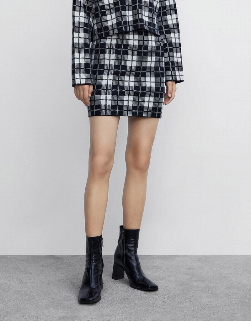 Grey Women's Urban Revivo Plaid Knit Skirts | YQY1467FK