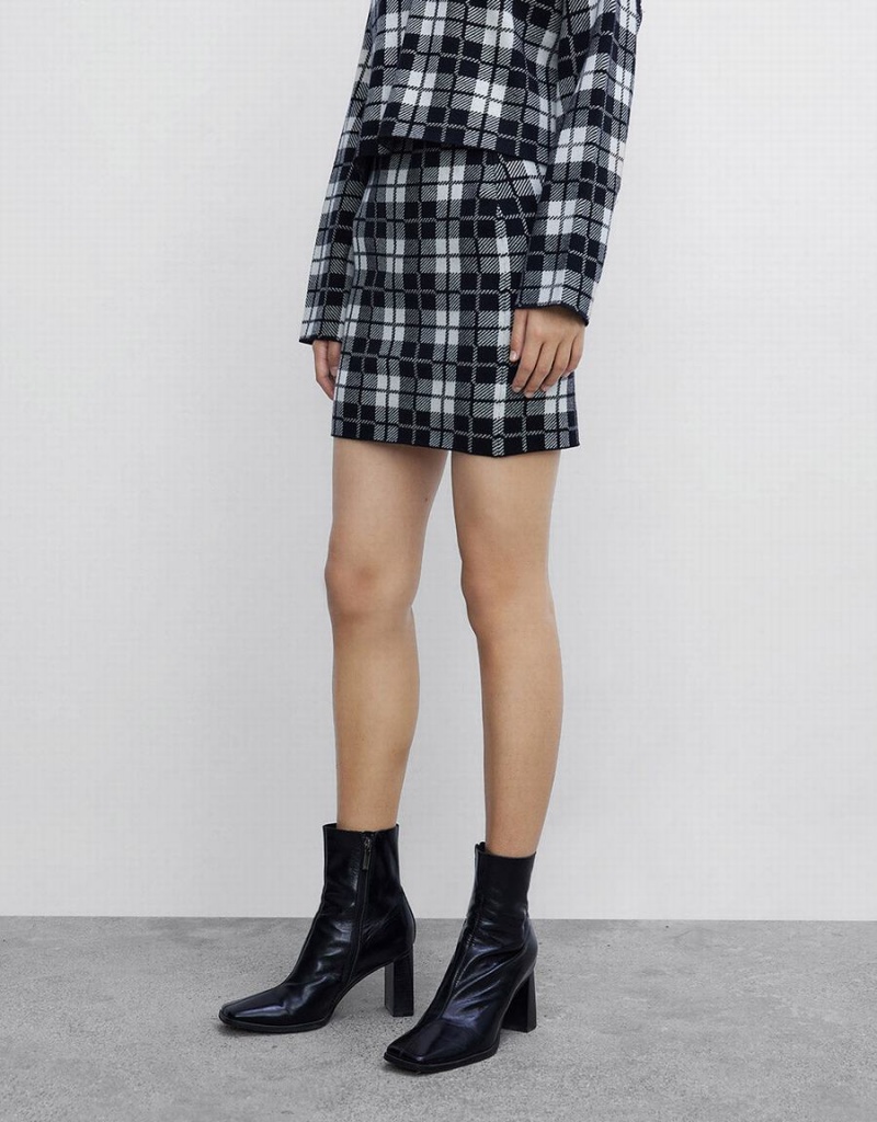 Grey Women's Urban Revivo Plaid Knit Skirts | YQY1467FK