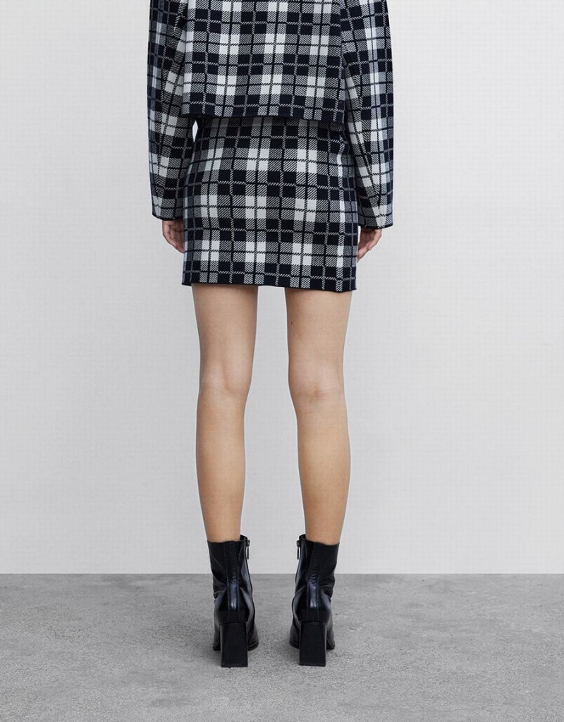 Grey Women's Urban Revivo Plaid Knit Skirts | YQY1467FK