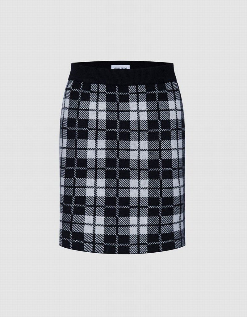 Grey Women\'s Urban Revivo Plaid Knit Skirts | YQY1467FK