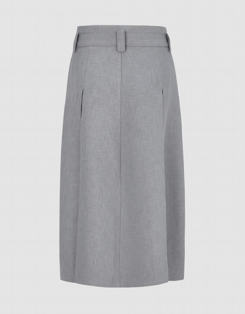 Grey Women's Urban Revivo Pleated Midi A-Line Skirts | ONG8796HL