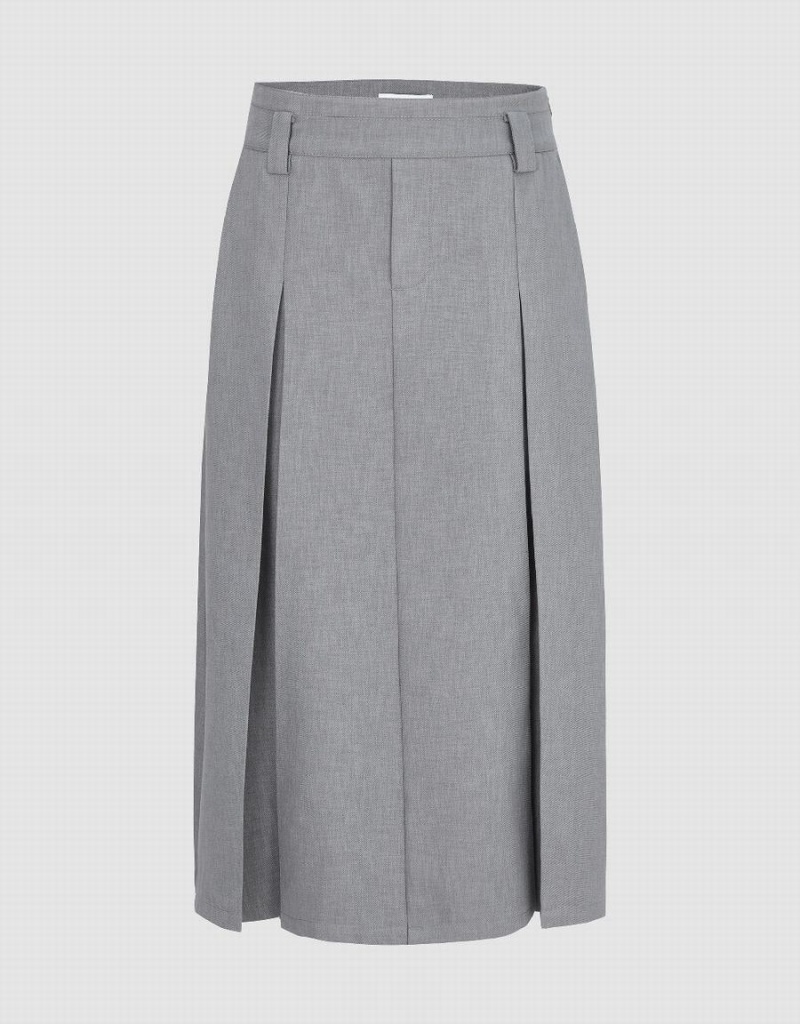 Grey Women\'s Urban Revivo Pleated Midi A-Line Skirts | ONG8796HL