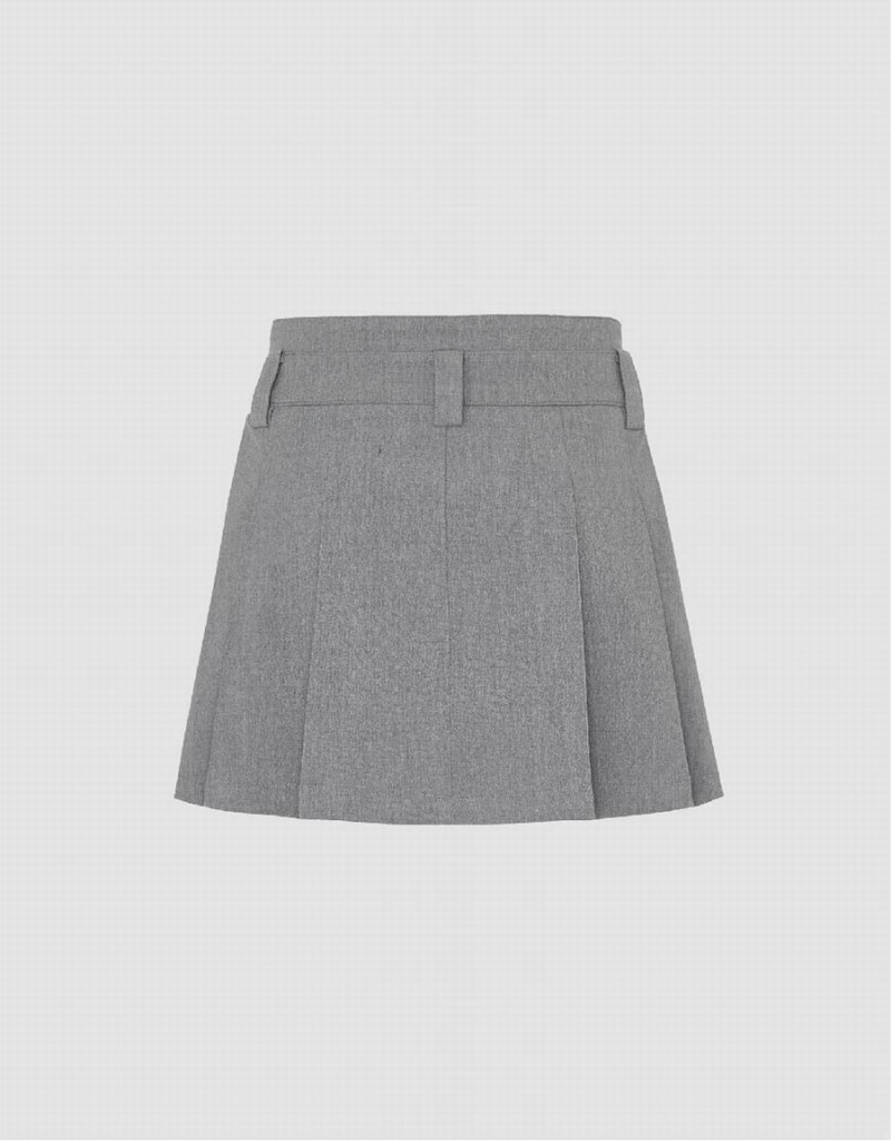 Grey Women's Urban Revivo Pleated Mini A-Line Skirts | YPJ7096CD