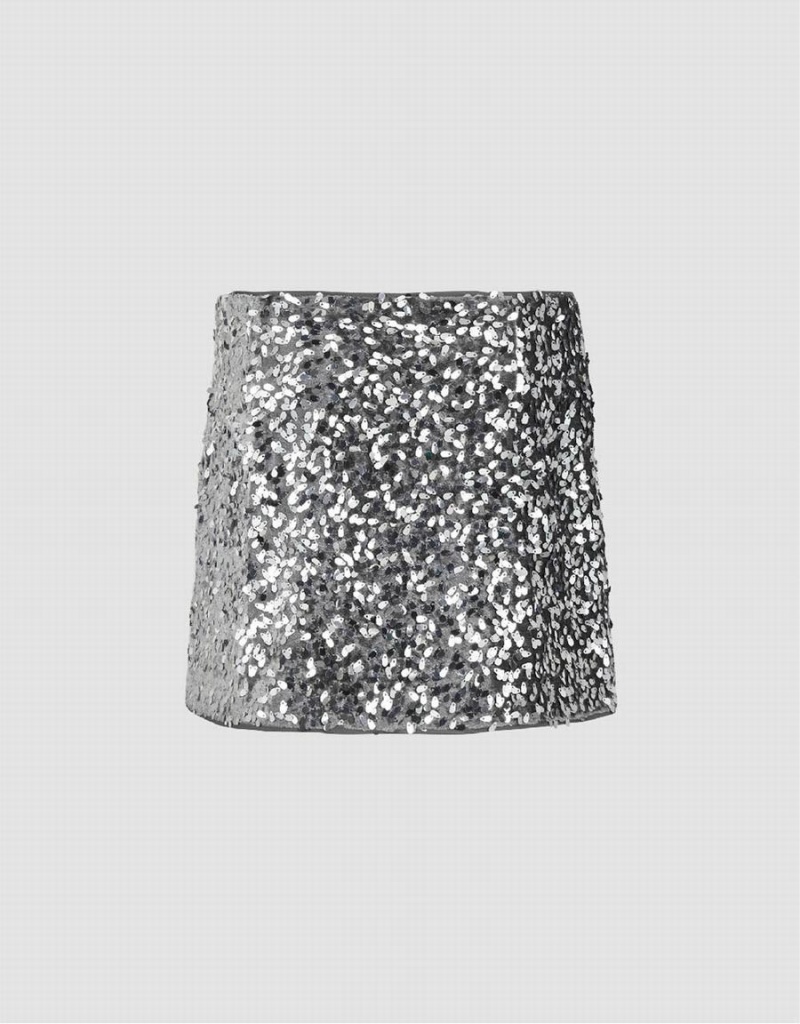 Grey Women's Urban Revivo Sequins Mini Skinny Skirts | GOX8883LQ