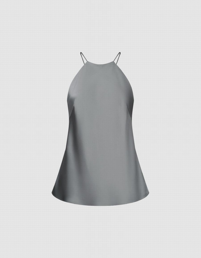 Grey Women's Urban Revivo Sleeveless Crew Neck Overhead Blouse | LRZ9690VV