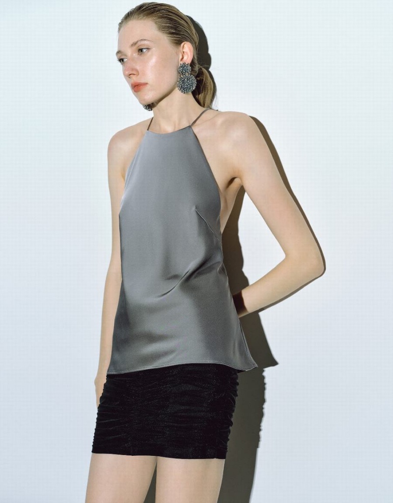 Grey Women's Urban Revivo Sleeveless Crew Neck Overhead Blouse | LRZ9690VV