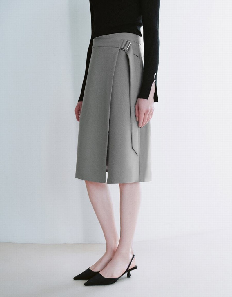 Grey Women's Urban Revivo Split Hem A-Line Skirts | CUA3325TR