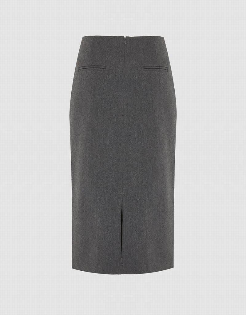 Grey Women's Urban Revivo Split Hem Midi Straight Skirts | FYM1259VA