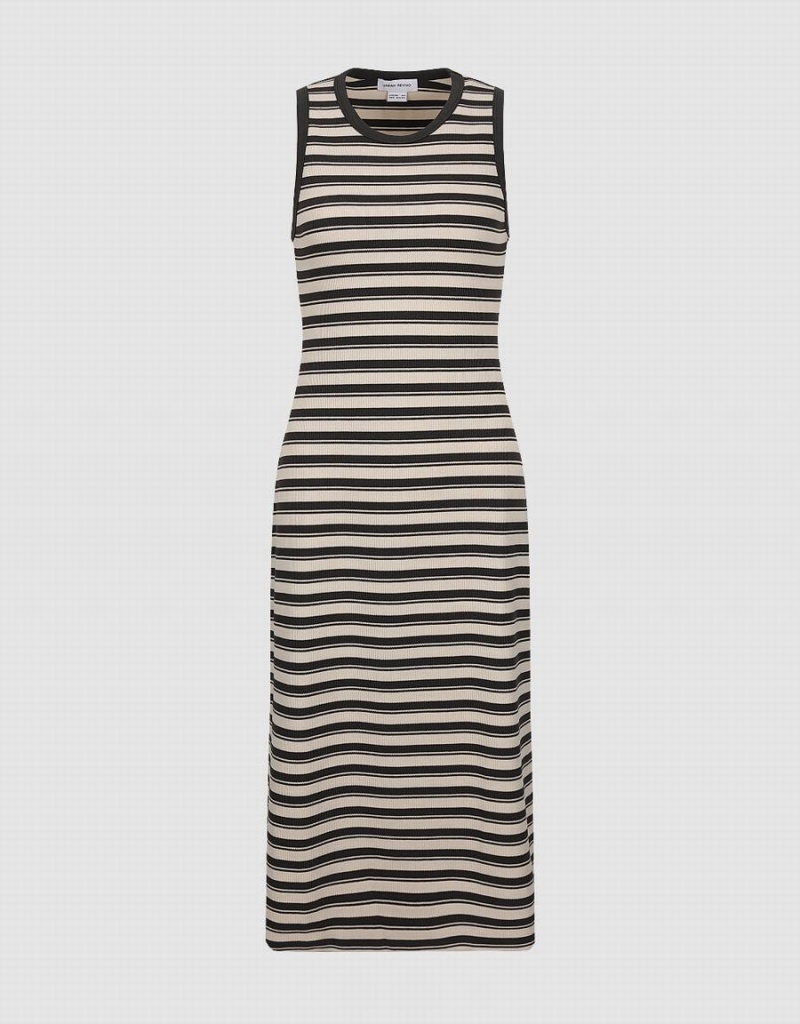 Grey Women's Urban Revivo Striped Sleeveless Crew Neck Straight Dress | YVC8315HU