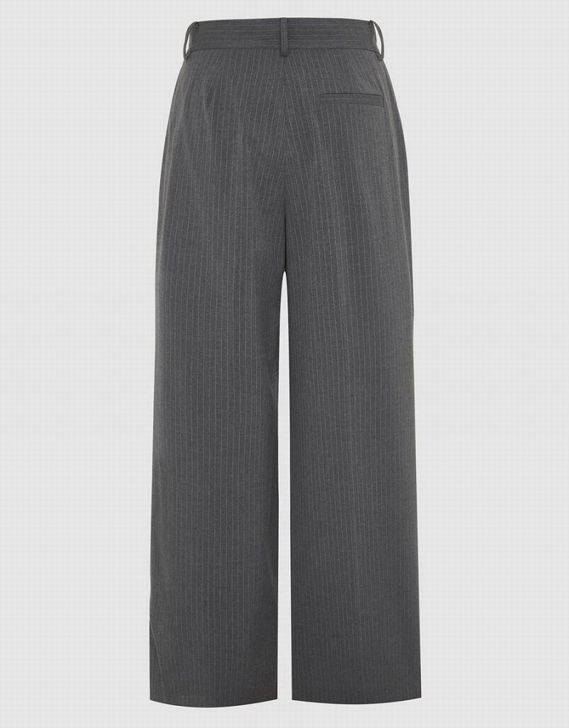 Grey Women's Urban Revivo Striped Tailored Wide-Leg Pants | RLX278CC