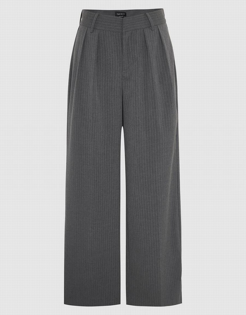 Grey Women\'s Urban Revivo Striped Tailored Wide-Leg Pants | RLX278CC