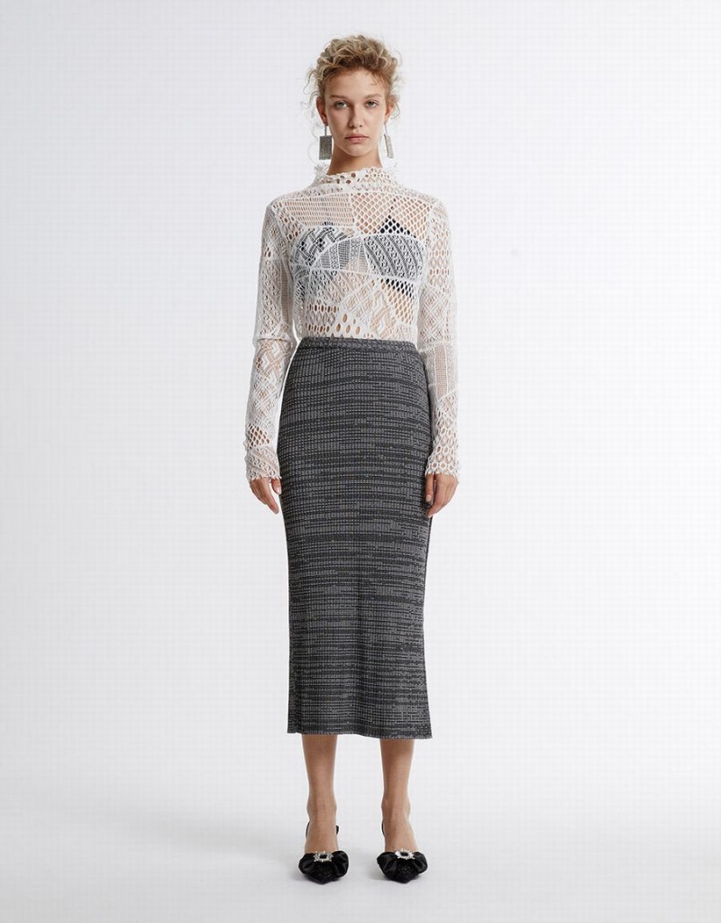 Grey Women's Urban Revivo Textured Long Knitted Skirts | GGC4579CN