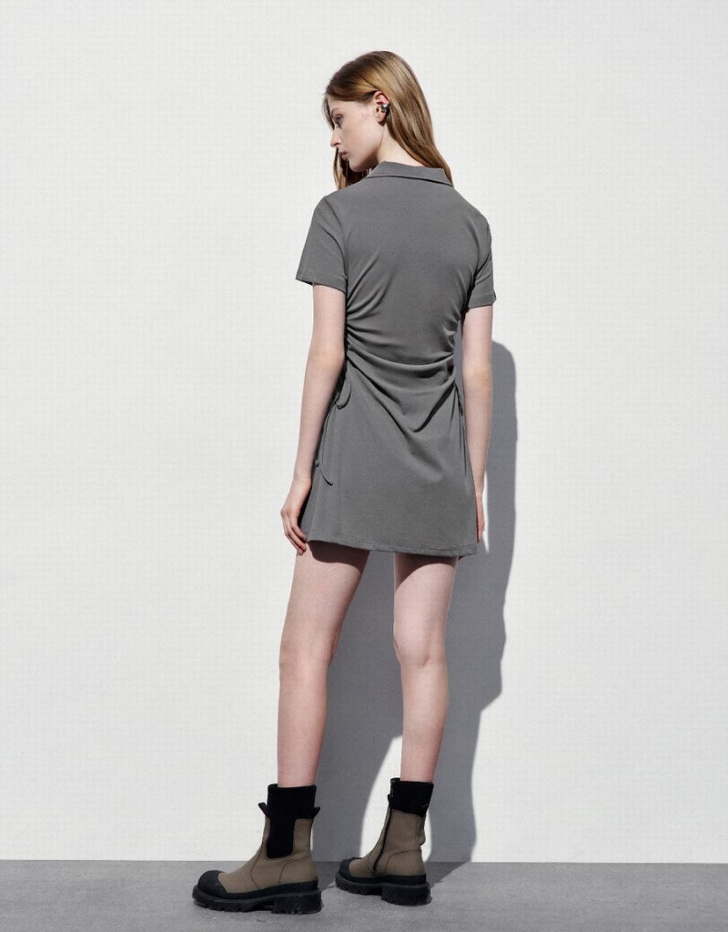 Grey Women's Urban Revivo V-Neck Skater Dress | LYR9567VA