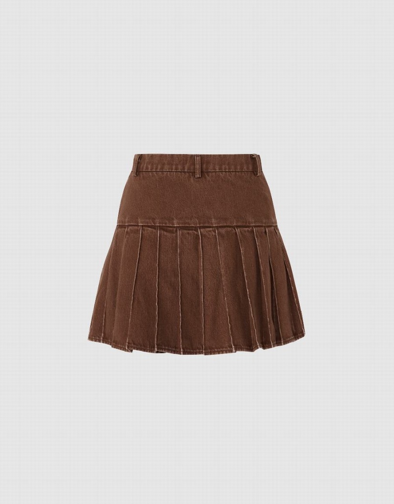 Khaki Brown Women's Urban Revivo Mini A-Line Denim Skirts | FZC2243CD