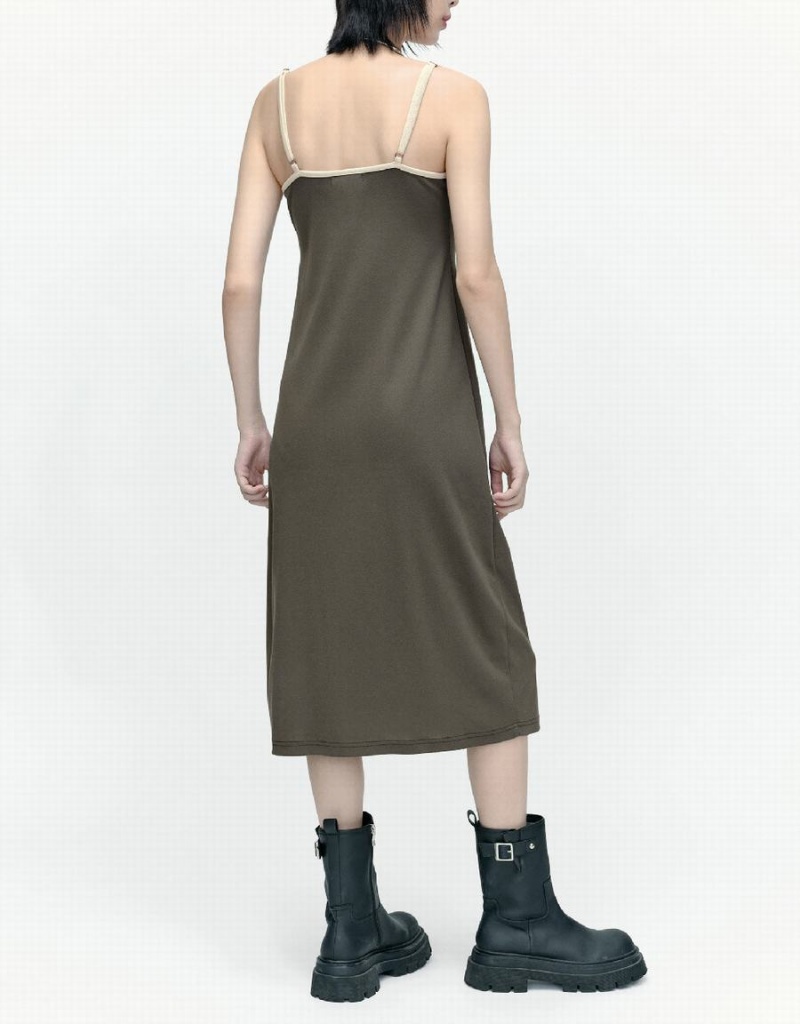 Khaki Brown Women's Urban Revivo Sleeveless U Neck Skinny Dress | WTV4958WI