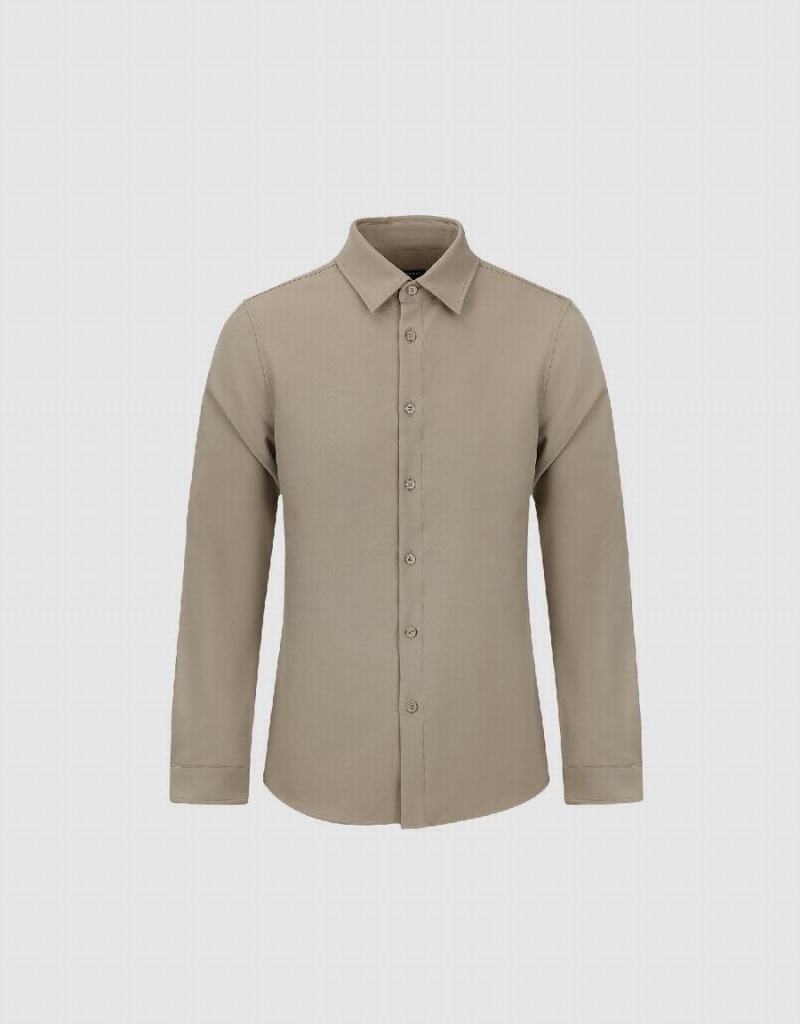 Khaki Grey Men's Urban Revivo Button Up Straight Shirts | GRV4031XD