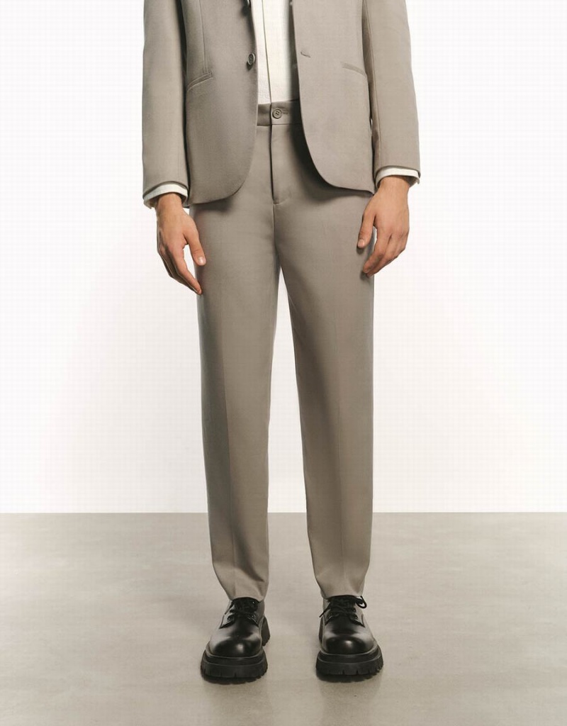 Khaki Grey Men's Urban Revivo Tailored Straight Pants | POV7648CD