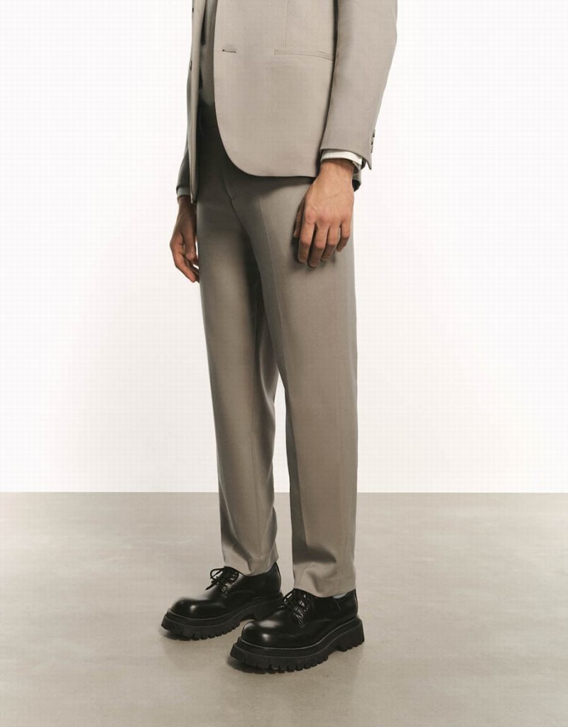 Khaki Grey Men's Urban Revivo Tailored Straight Pants | POV7648CD