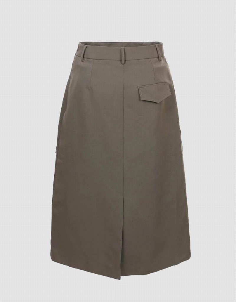 Khaki Grey Women's Urban Revivo Multi Utility Pocket Skirts | YHV8176DH