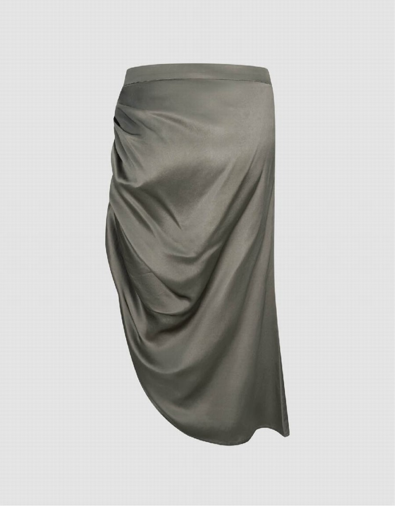 Khaki Grey Women's Urban Revivo Printed Wrapped Midi Straight Skirts | WKN886YK