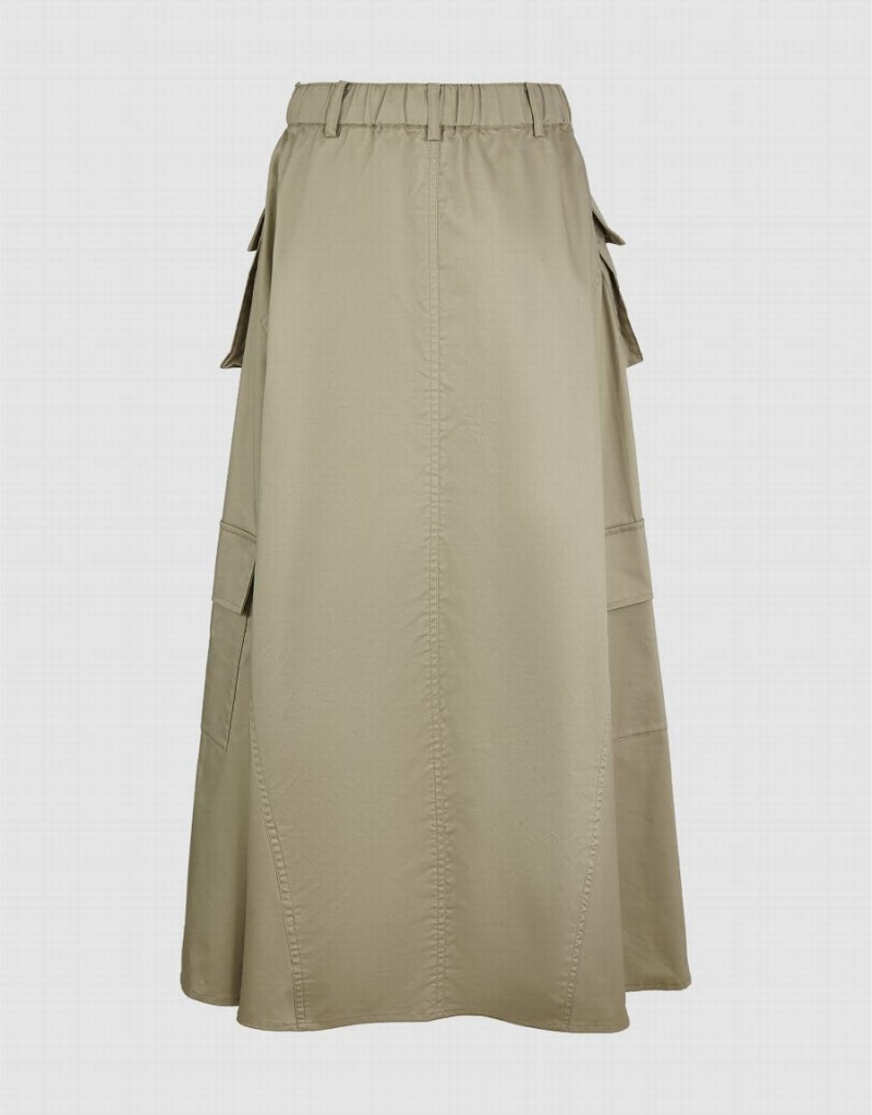 Khaki Grey Women's Urban Revivo Utilities Straight Skirts | QCG3392RQ