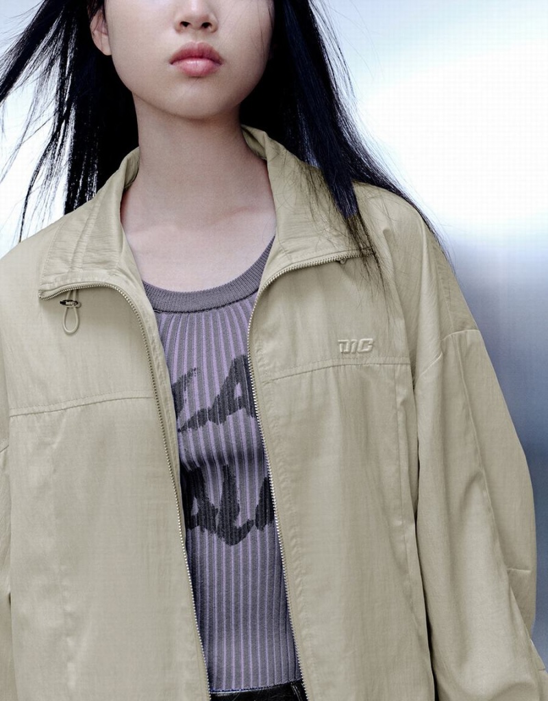 Khaki Grey Women's Urban Revivo Zipper Front Stand Collar Jackets | VPW7237YU