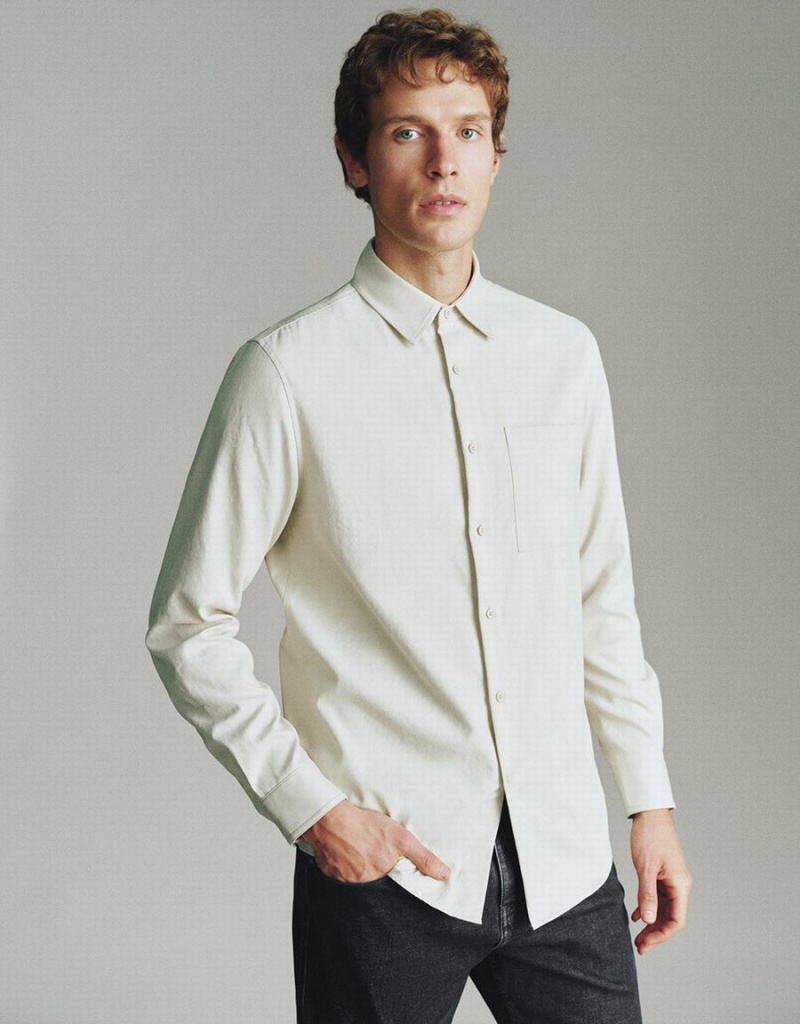 Khaki Men's Urban Revivo Button Up Shirts | BRE3064SH