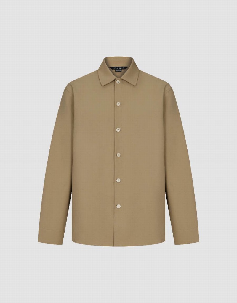 Khaki Men's Urban Revivo Button Up Straight Jackets | UEZ2926AV