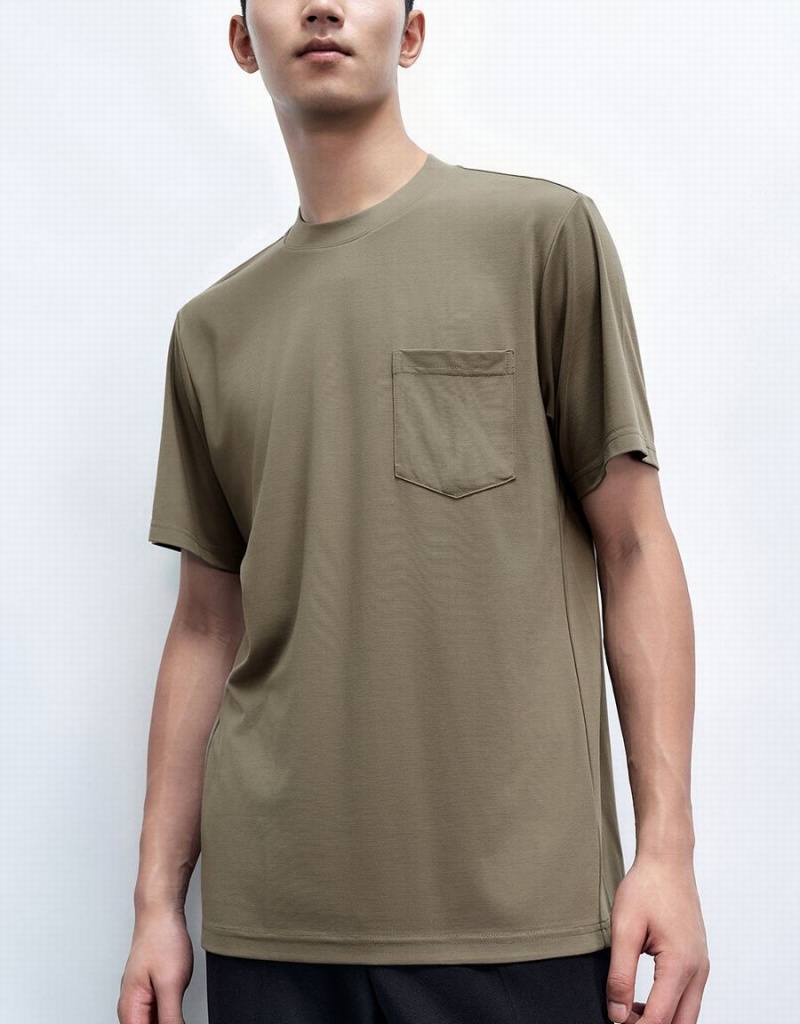 Khaki Men's Urban Revivo Crew Neck Loose T Shirts | YJB8639RI