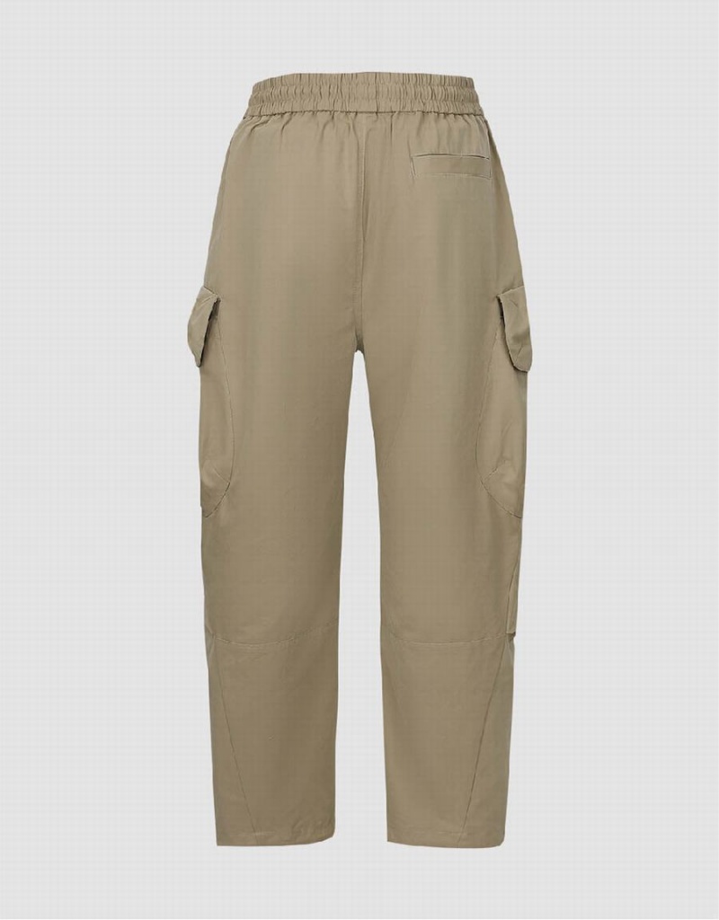 Khaki Men's Urban Revivo Drawstring Waist Wide-Leg Pants | JHT7030PJ