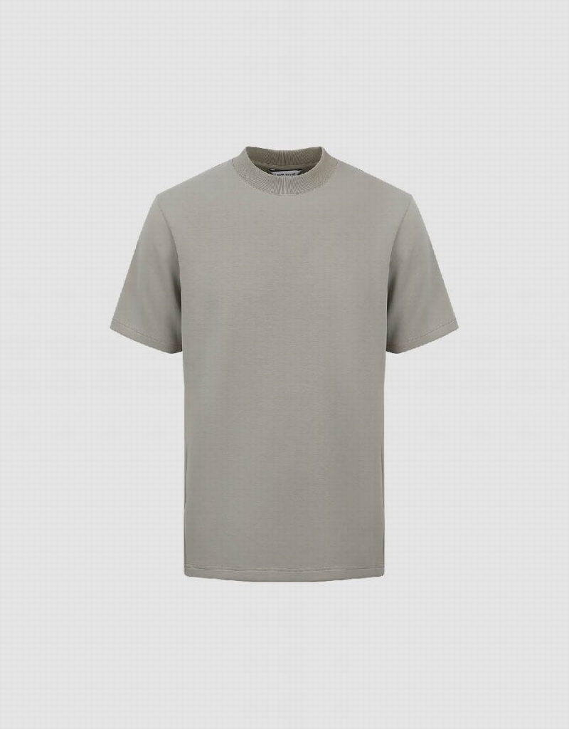 Khaki Men's Urban Revivo Standard Sleeve Crew Neck T Shirts | NDN1019EW