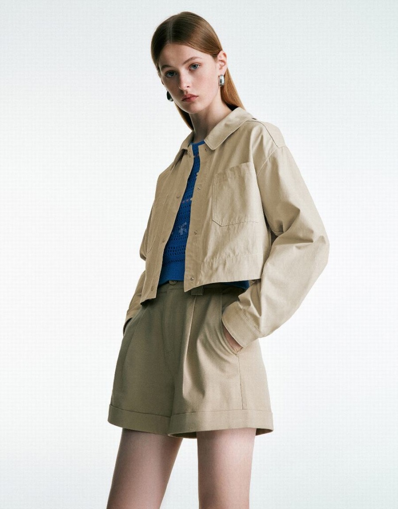 Khaki Women's Urban Revivo Button Up A-Line Coats | WAB4412DG