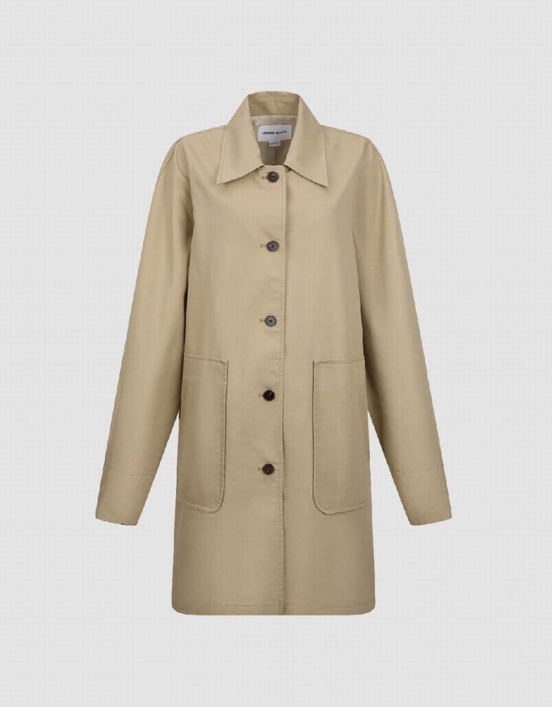 Khaki Women's Urban Revivo Button Up Straight Coats | ECV2870LL