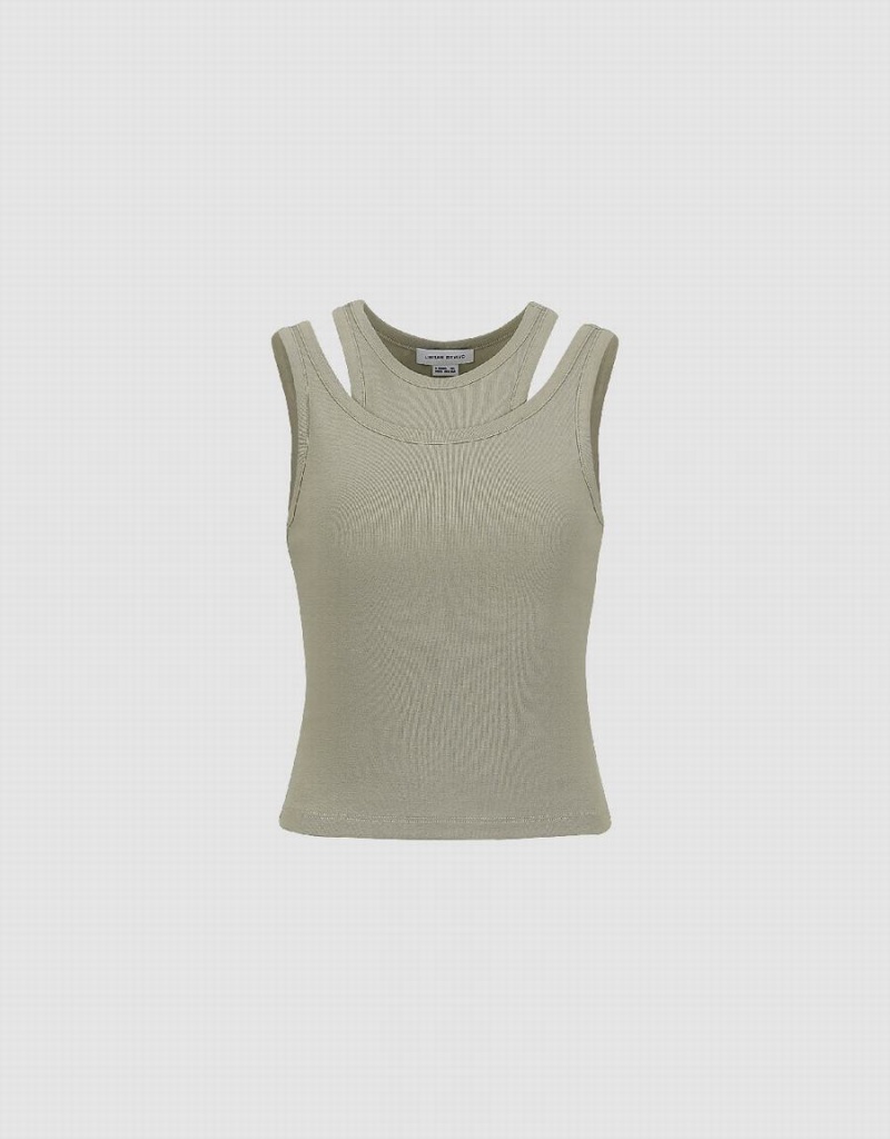 Khaki Women's Urban Revivo Crew Neck Tank Top | BTN2960CJ