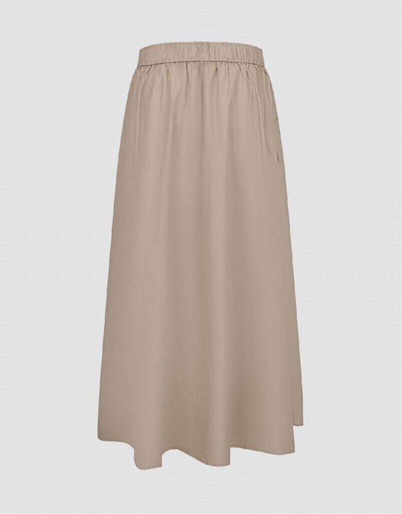 Khaki Women's Urban Revivo Elastic Waist Midi A-Line Skirts | UEL4511EK