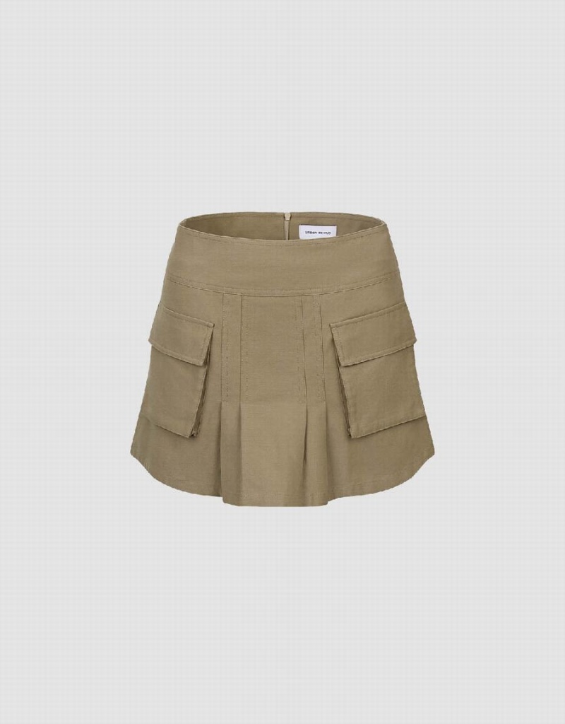 Khaki Women\'s Urban Revivo Mini A-Line Skirts | AFF336WI