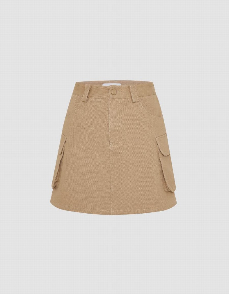 Khaki Women\'s Urban Revivo Mini A-Line Skirts | YAV8813IQ