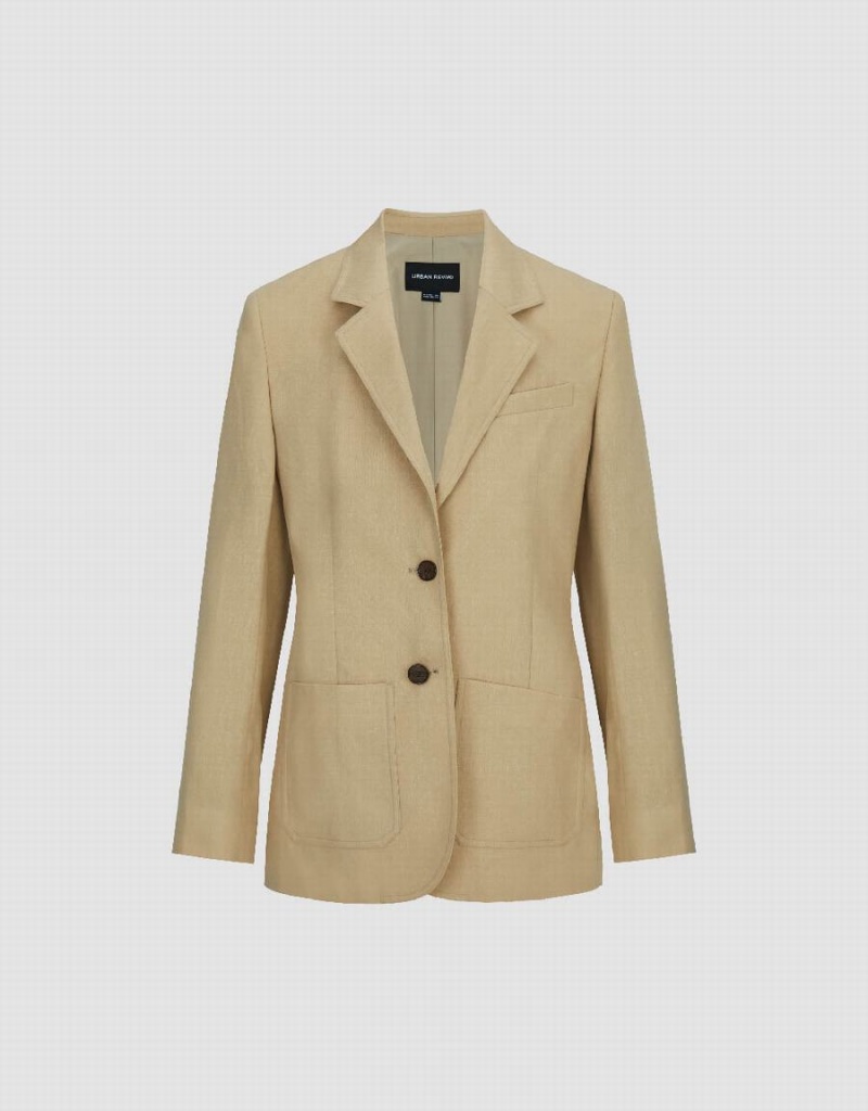 Khaki Women's Urban Revivo Notch Lapel Tailored Blazers | SBA3666UW