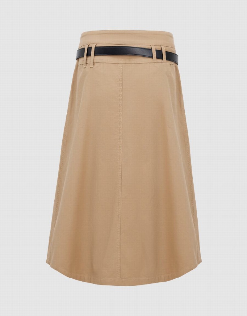 Khaki Women's Urban Revivo Pleated Midi A-Line Skirts | QEX154EG