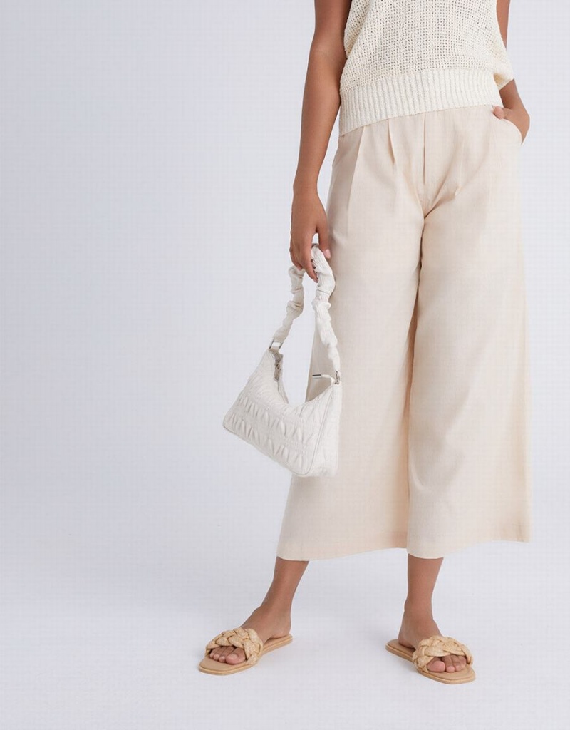 Khaki Women's Urban Revivo Pleated Wide Leg Cropped Pants | VLC4276SK